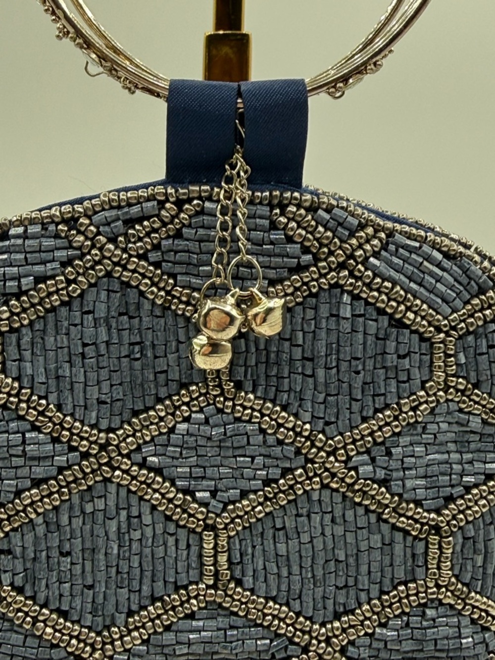 David Jeffrey Blue Beaded Wristlet Mobile - Clutch Evening Bag Ring Handle - Picture 7 of 15